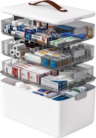 4- Tier Medicine Storage Box Organizer Portable First Aid kit Box Empty with Handle, Multipurpose Medical Supply Organizer with Removable Tray, W