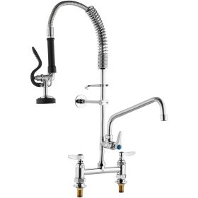Commercial Faucet with Pre-Rinse Sprayer, 26" Height, 8" Center, 12" Swing Spout, Deck Mount Kitchen Sink Faucet