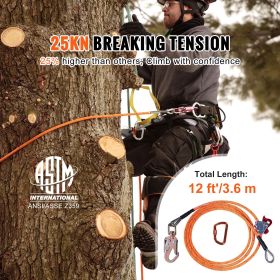 Steel Core flipline, 1/2" x 12' Arborist Flipline, Flip Line for Tree Climbing with Alloy Steel Snap Hook